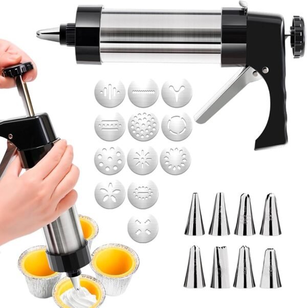 Trigger Cookie Press & Icing Dispenser Set – 13 Discs & 8 Nozzles