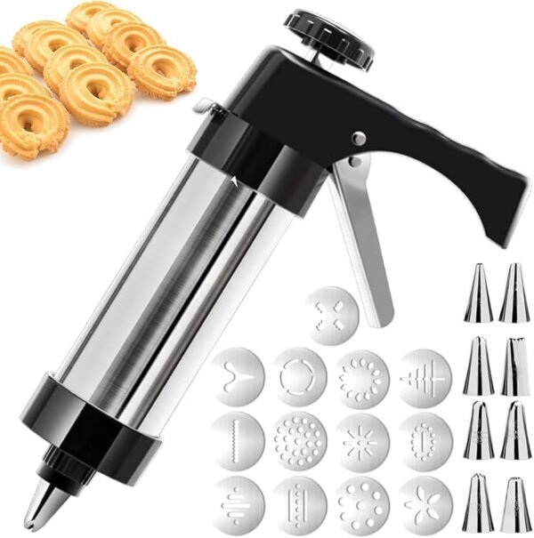 Trigger Cookie Press & Icing Dispenser Set – 13 Discs & 8 Nozzles