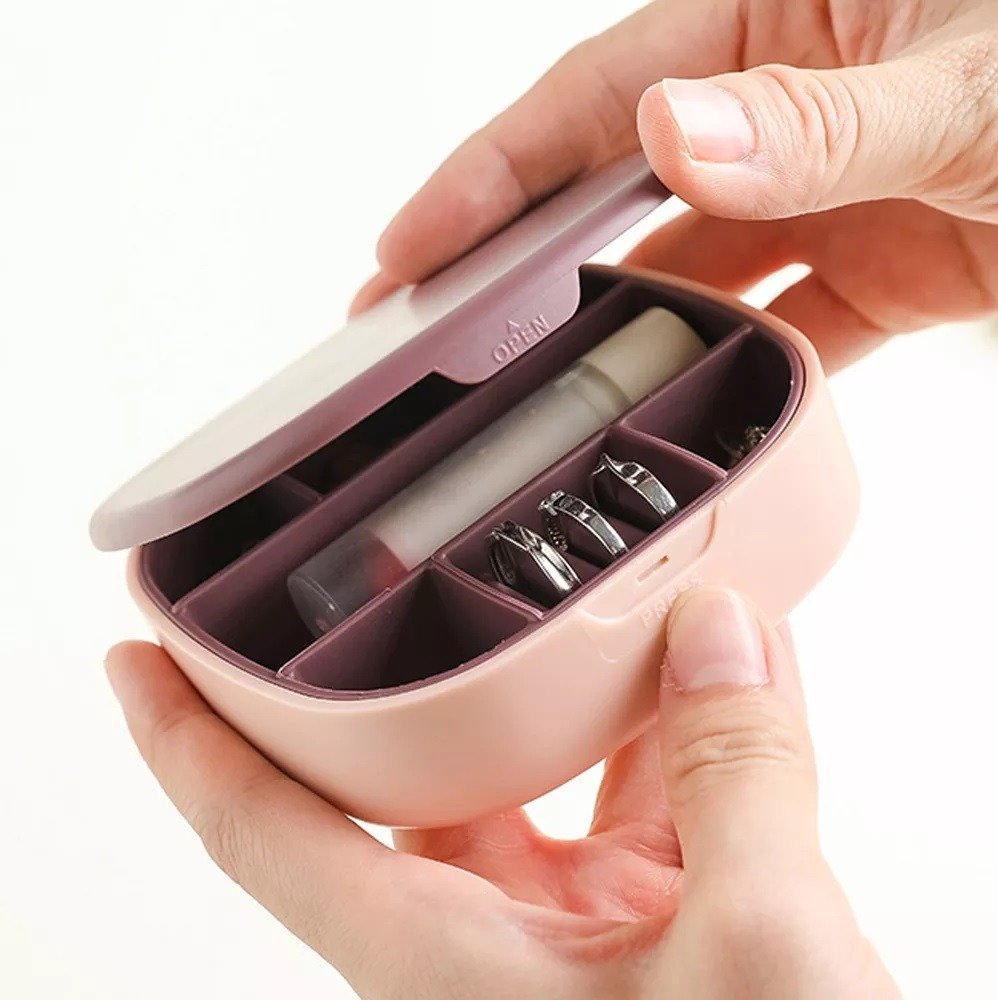 Compact Jewelry Organizer with Mirror – Multi-Compartment Travel Case