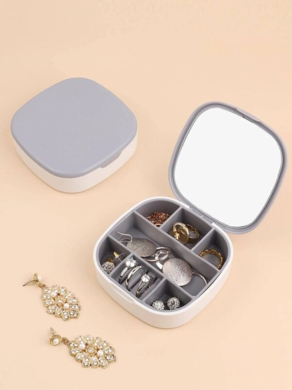 Compact Jewelry Organizer with Mirror – Multi-Compartment Travel Case