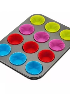 TK 12-Cup Non-Stick Muffin Tray with Silicone Cups