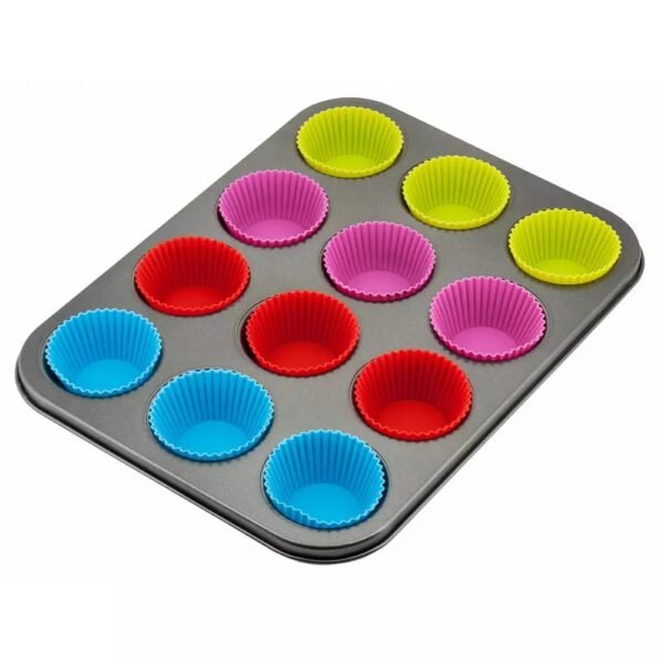 TK 12-Cup Non-Stick Muffin Tray with Silicone Cups