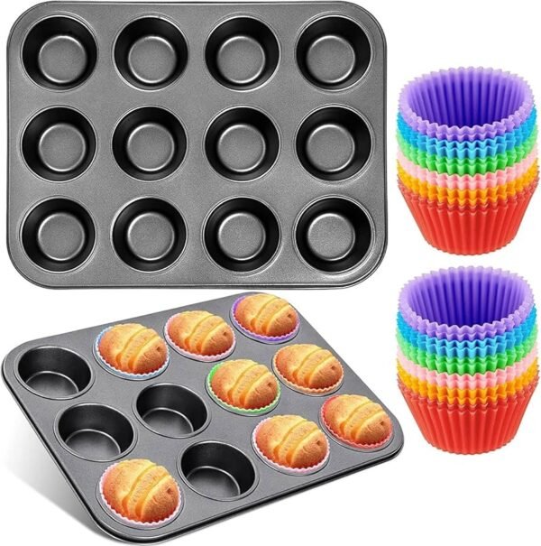 TK 12-Cup Non-Stick Muffin Tray with Silicone Cups