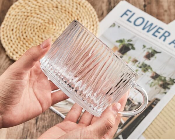 Ribbed Glass Coffee Mug Set – 2 Piece Clear Glass Cups