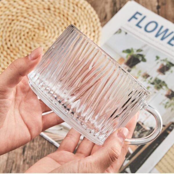 Ribbed Glass Coffee Mug Set – 2 Piece Clear Glass Cups