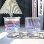 Rainbow Shimmer Glass Tumbler with Straw