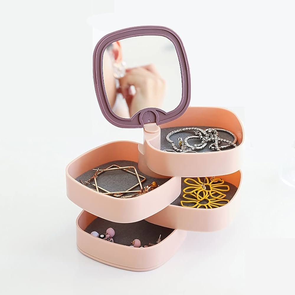 4 Layer Rotating Jewelry Organizer with Mirror