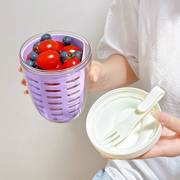 Fruit & Salad Cup with Drain Basket and Fork