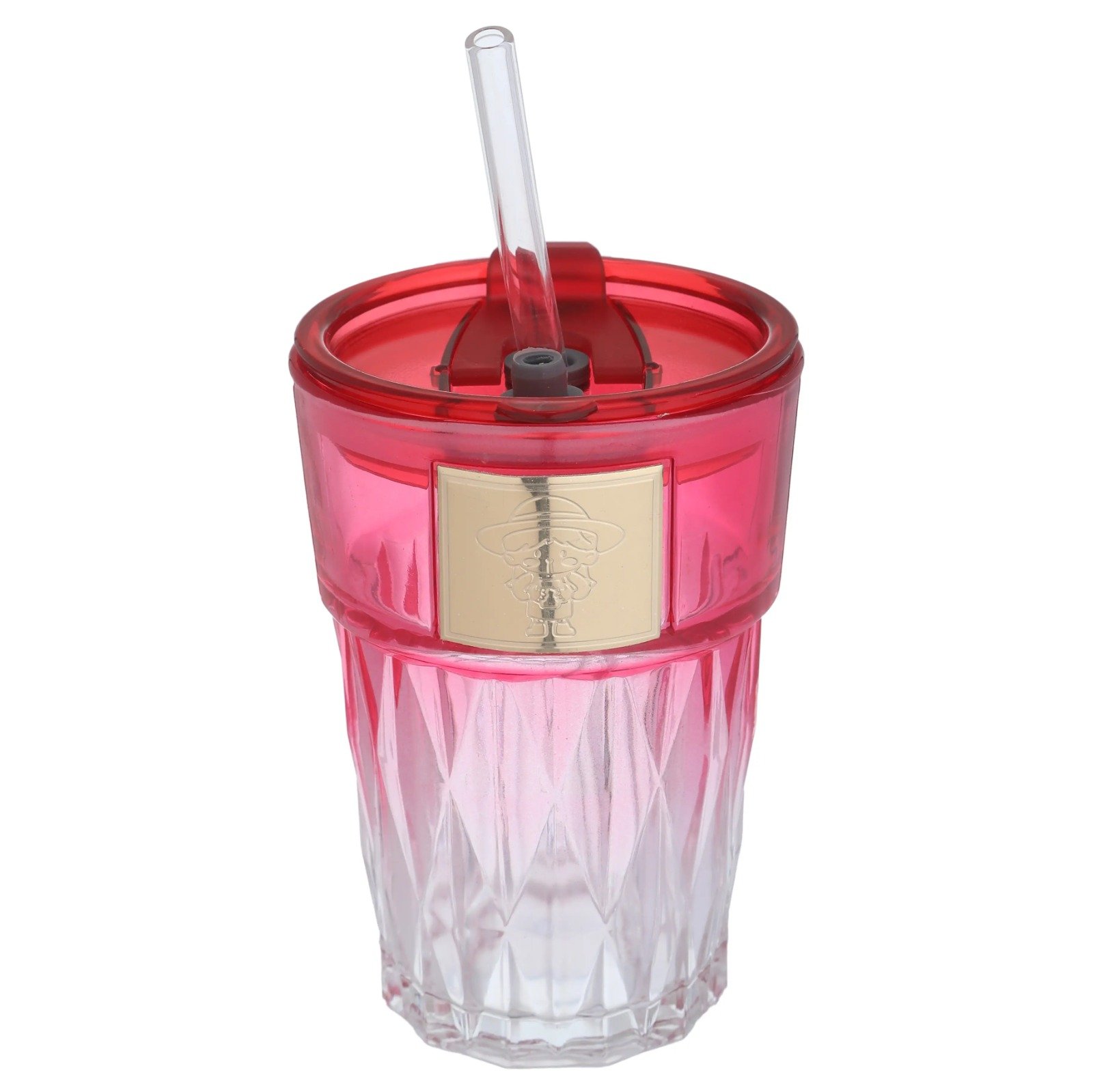 TK Diamond Pattern Glass Cup – Elegant Drinkware with Straw