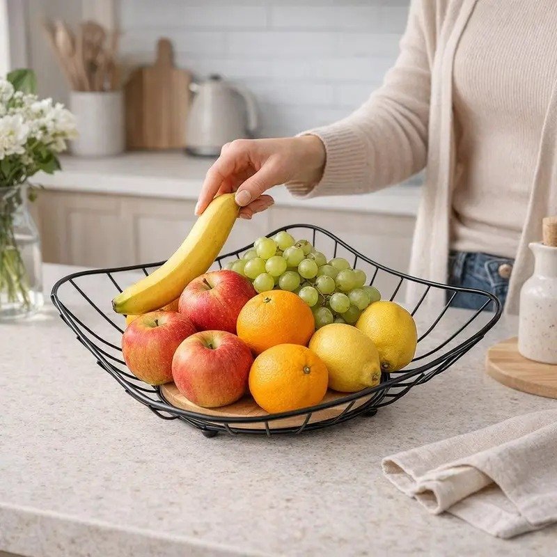 TK Metal Fruit Basket with Bamboo Center