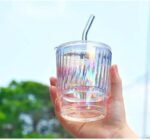 Rainbow Shimmer Glass Tumbler with Straw