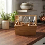 TK Multi-Purpose Bamboo Caddy Organizer with Handle – 4 Compartment Storage