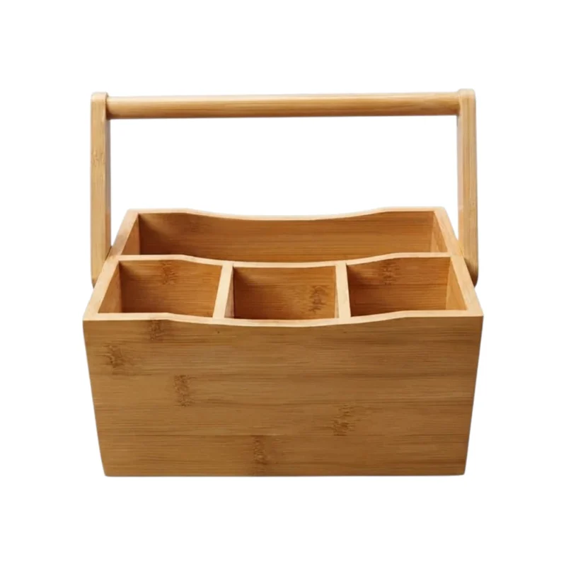 TK Multi-Purpose Bamboo Caddy Organizer with Handle – 4 Compartment Storage