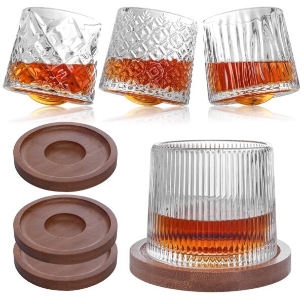 TK Rotating Whisky Glass with Wooden Base