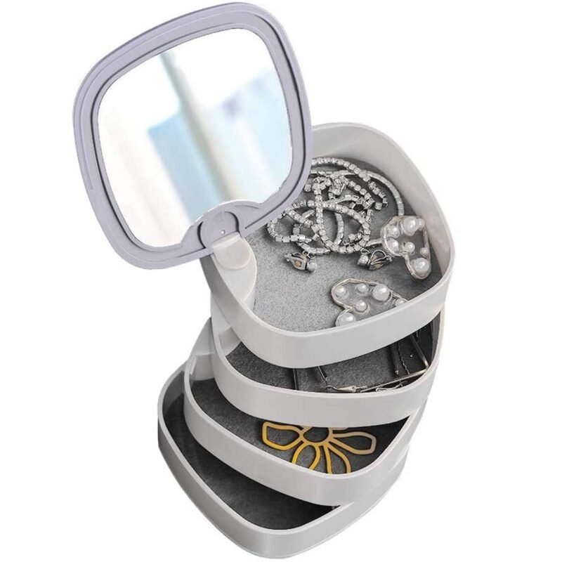 4 Layer Rotating Jewelry Organizer with Mirror
