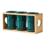 Ceramic Kitchen Utensil Holder with Wooden Base