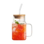 Glass Tumbler Cup with Bamboo Lid and Straw