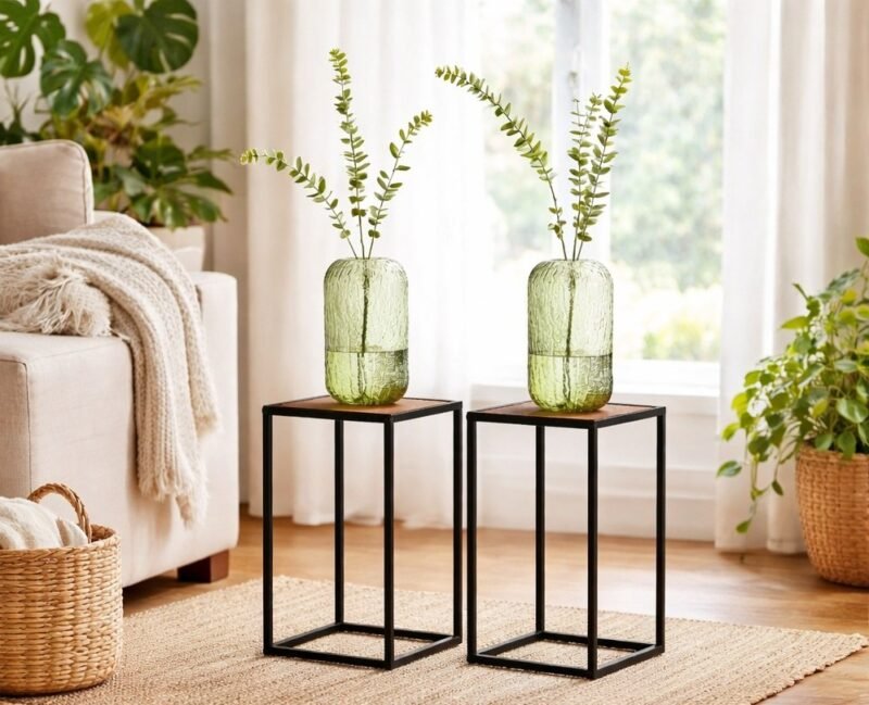 TK Set of 2 Side Tables – Modern Metal & MDF Accent Tables