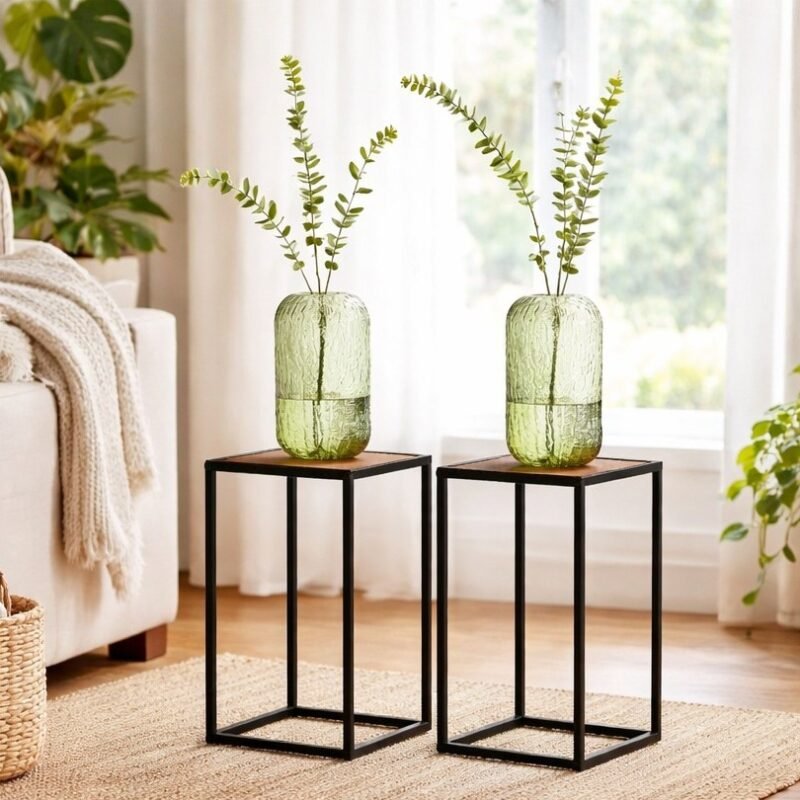 TK Set of 2 Side Tables – Modern Metal & MDF Accent Tables
