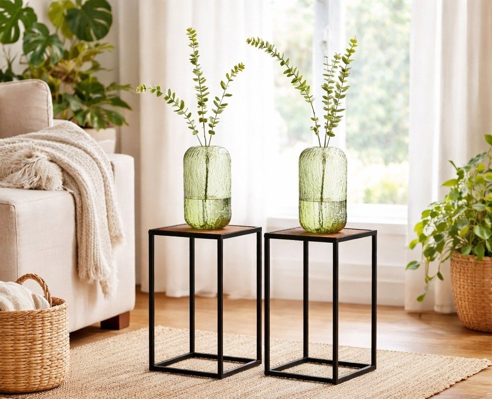 TK Set of 2 Side Tables – Modern Metal & MDF Accent Tables