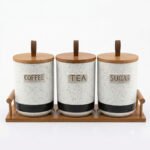 3 Piece Canister Set with Wooden Stand