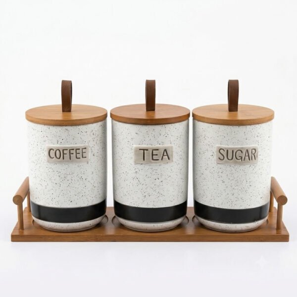 3 Piece Canister Set with Wooden Stand