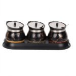 3 Piece Marble Pattern Condiment Set with Spoon and Stand