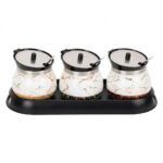 3 Piece Marble Pattern Condiment Set with Spoon and Stand
