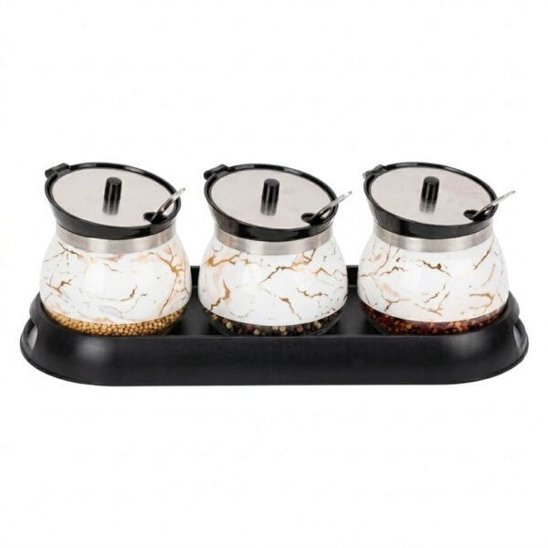 Elegant 3 Piece Condiment Set with Stand and Spoon (2)