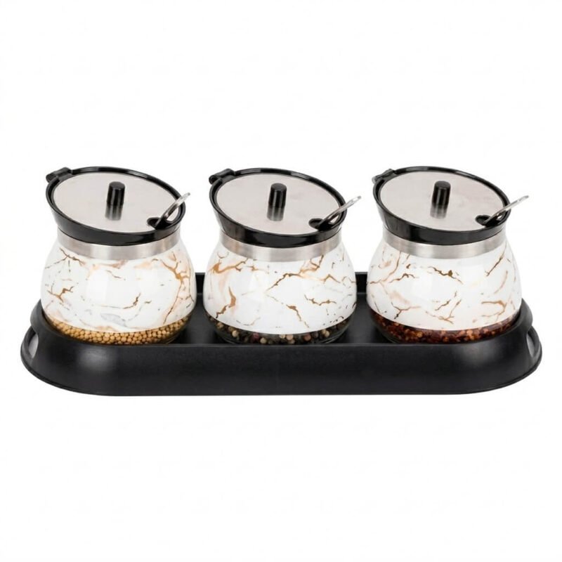 Elegant 3 Piece Condiment Set with Stand and Spoon (2)