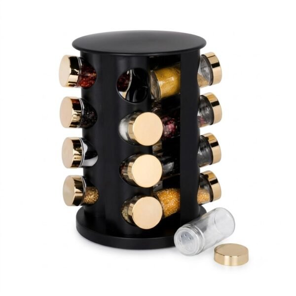 Kitchen Spice Carousel Organizer with Glass Storage Jars