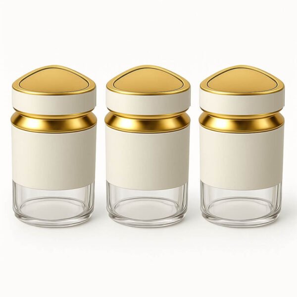Modern Kitchen Canisters With Elegant Gold Accents Against White Background (1)