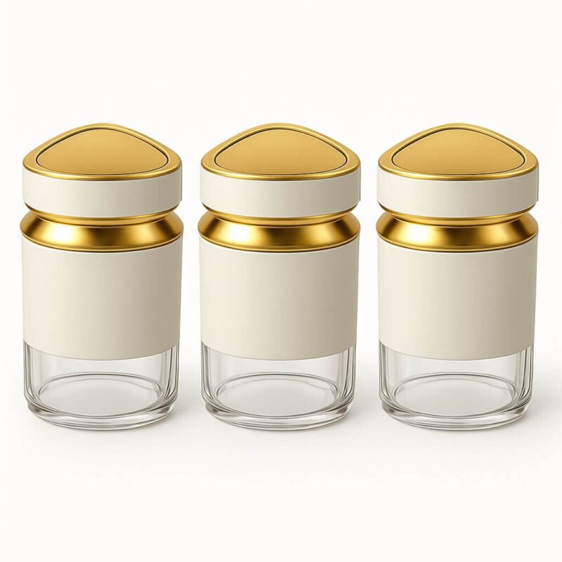 Modern Kitchen Canisters With Elegant Gold Accents Against White Background (1)
