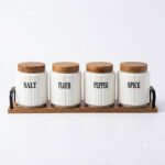Ribbed Ceramic Canister Set for Salt Flour Pepper & Spice
