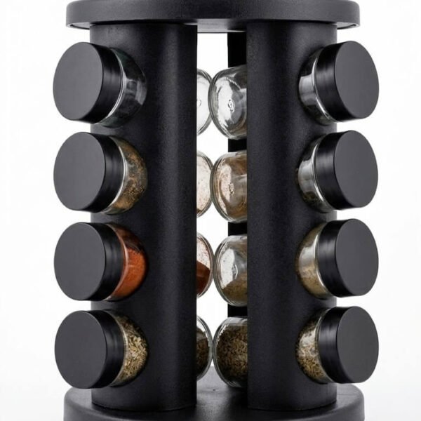 Rotating Spice Carousel Organizer with Refillable Glass Jars (1)
