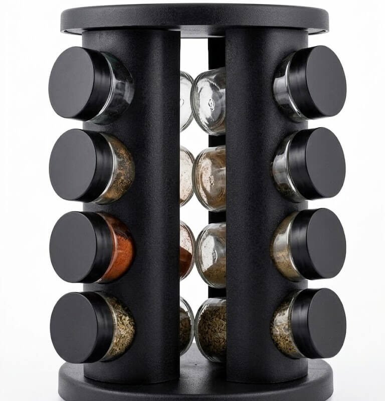Rotating Spice Carousel Organizer with Refillable Glass Jars (1)