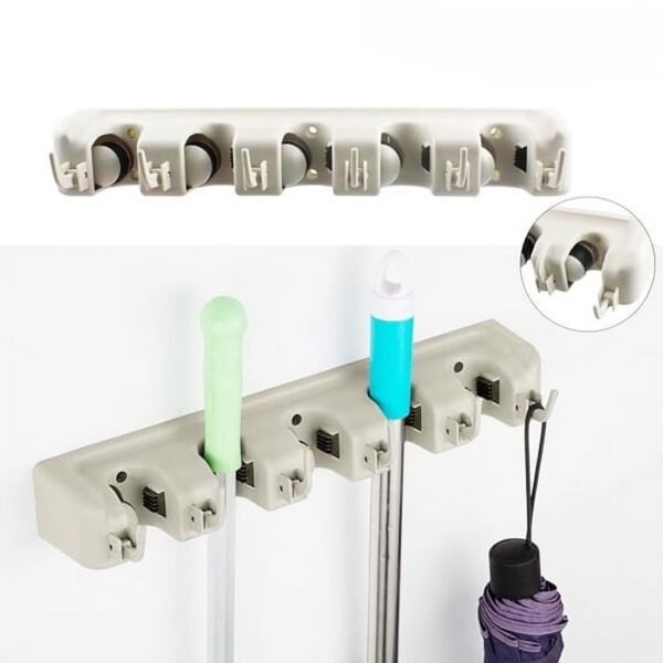 TK Wall Mounted Broom Holder 5 Position Organizer