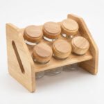 Wooden Spice Rack with 6 Glass Jars