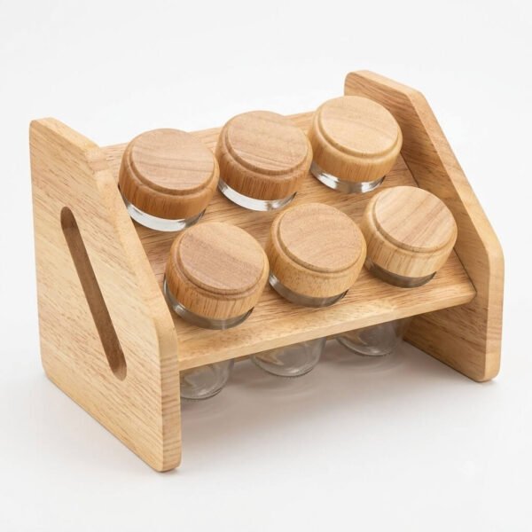Wooden Spice Rack with 6 Glass Jars