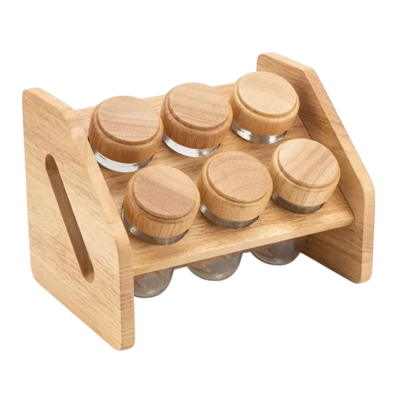 Wooden Spice Rack with 6 Glass Jars