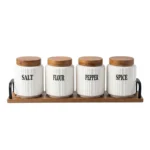 Ribbed Ceramic Canister Set for Salt Flour Pepper & Spice