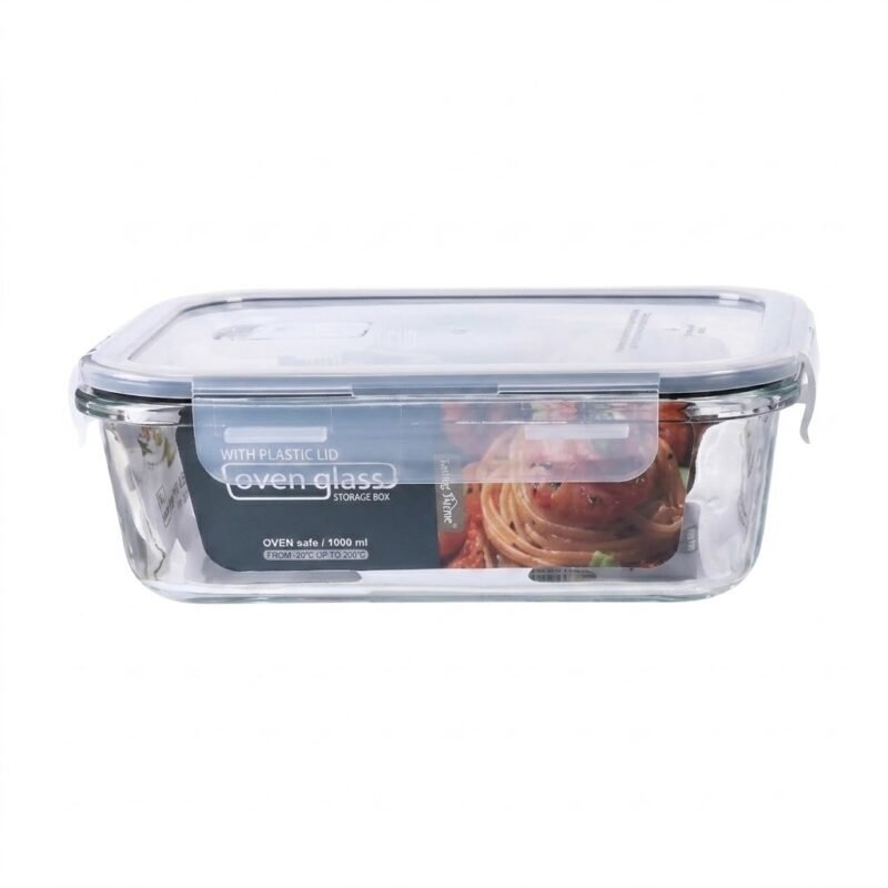 TK Rectangular Oven Glass Storage Container with Clip Lid - Airtight, BPA Free