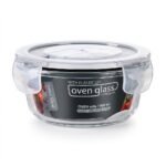 TK Round Oven Glass Storage Container with Clip Lid - Airtight, BPA Free