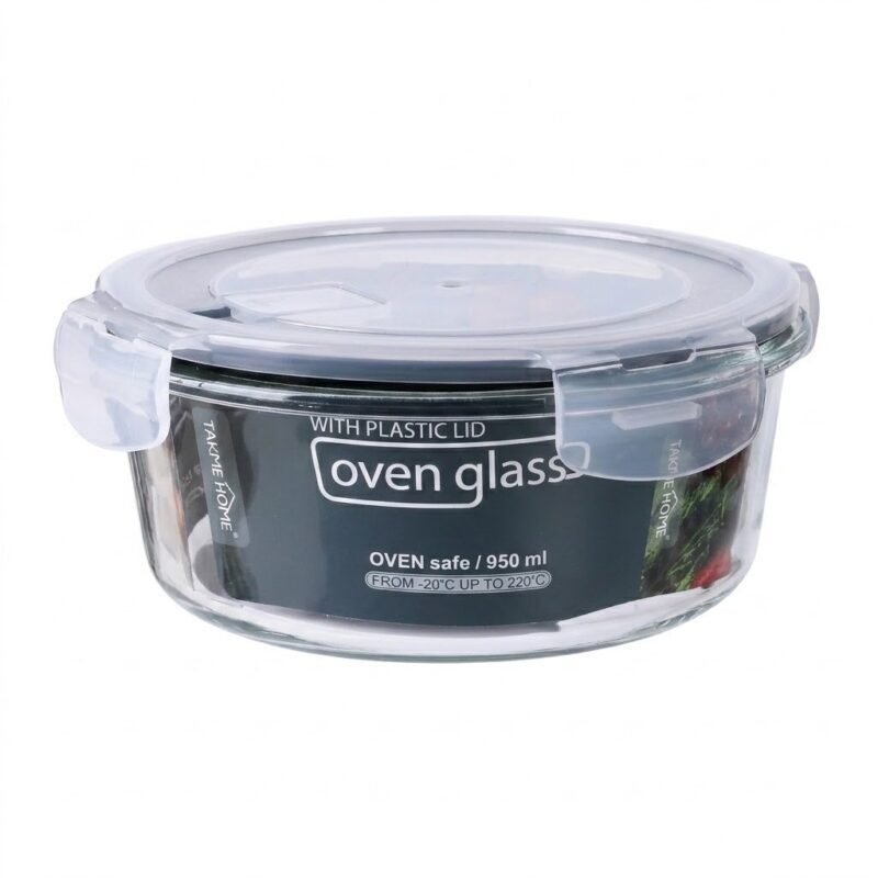 TK Round Oven Glass Storage Container with Clip Lid - Airtight, BPA Free