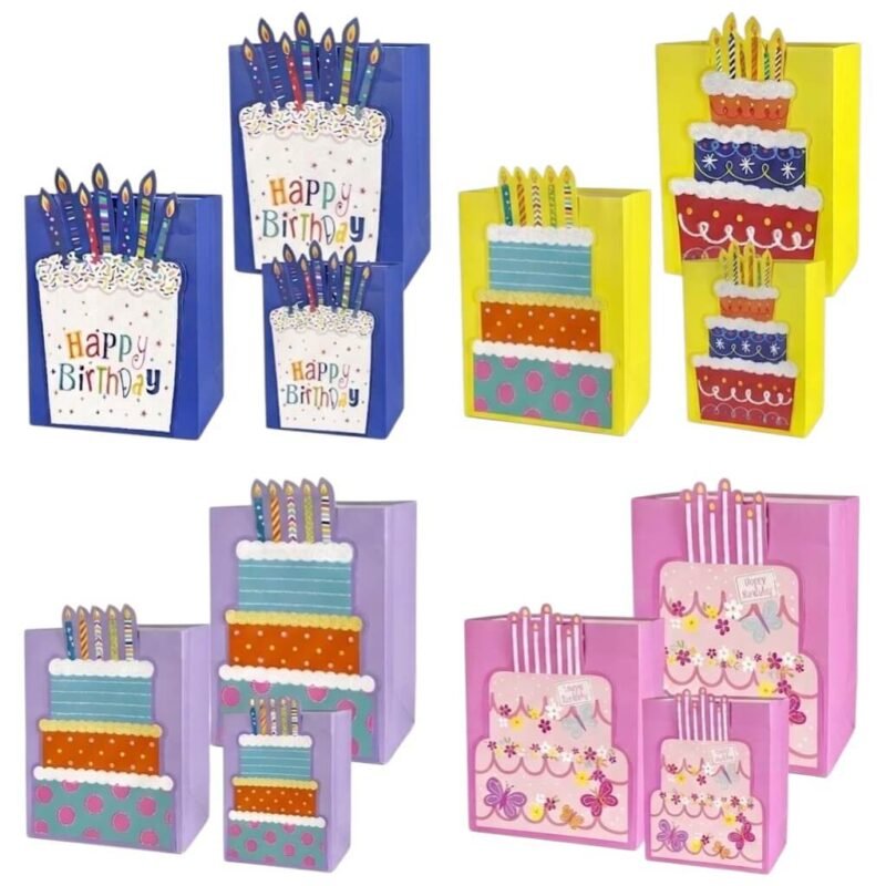 TK Birthday Gift Bag – Cake & Candle Designs with Rope Handles