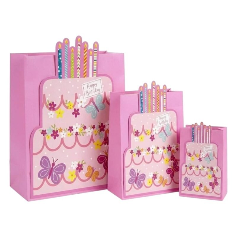 TK Birthday Gift Bag – Cake & Candle Designs with Rope Handles