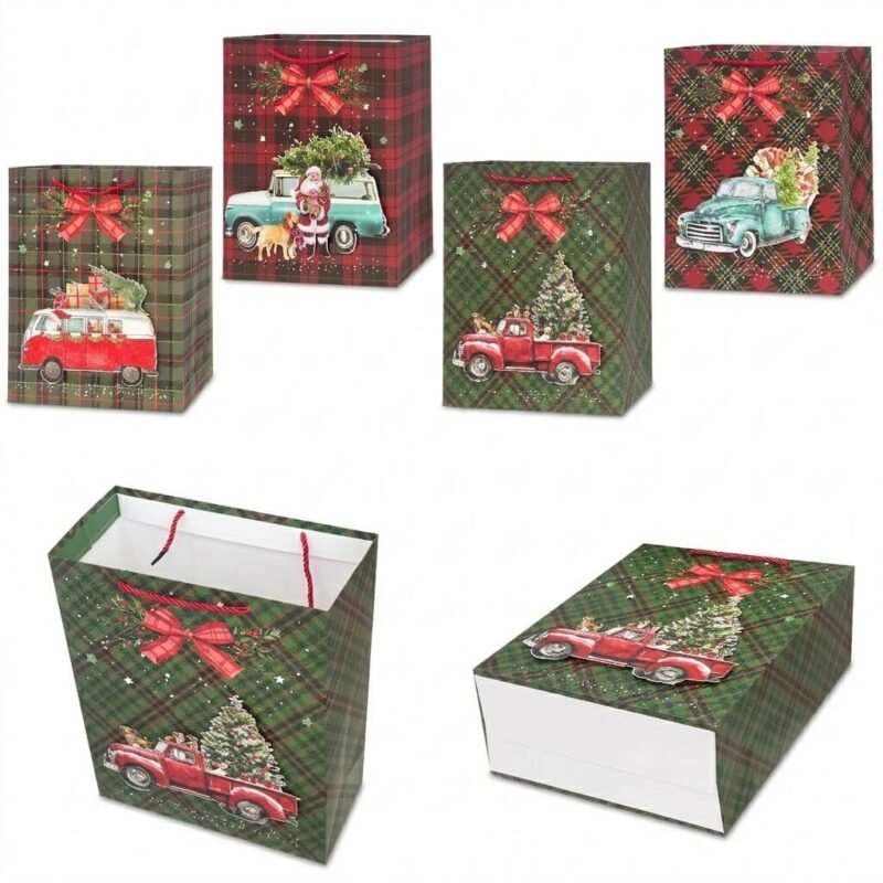 TK Christmas Gift Bag – Plaid Christmas Truck Designs