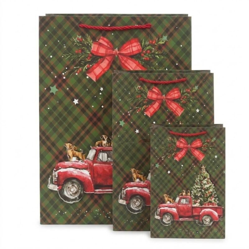 TK Christmas Gift Bag – Plaid Christmas Truck Designs