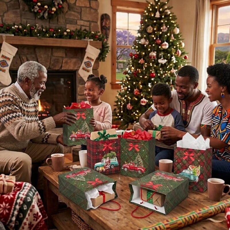 TK Christmas Gift Bag – Plaid Christmas Truck Designs