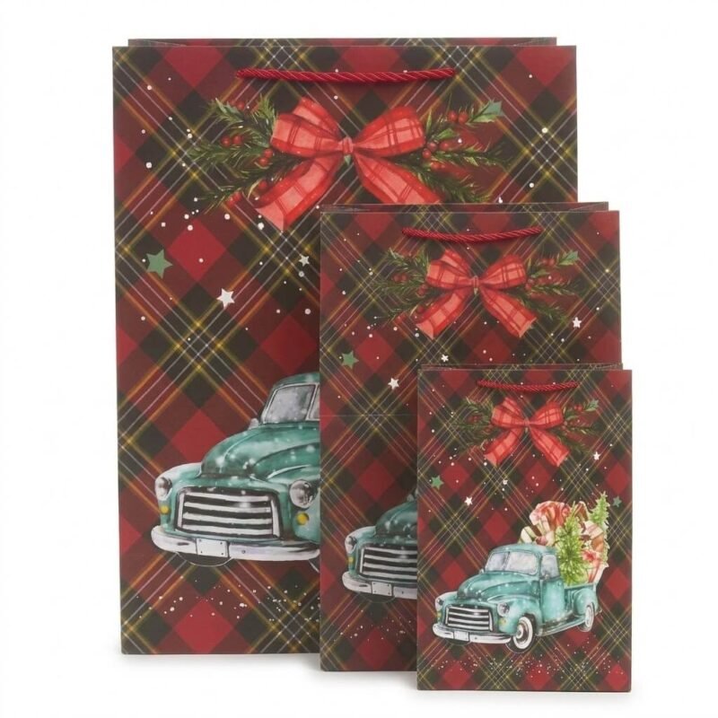 TK Christmas Gift Bag – Plaid Christmas Truck Designs